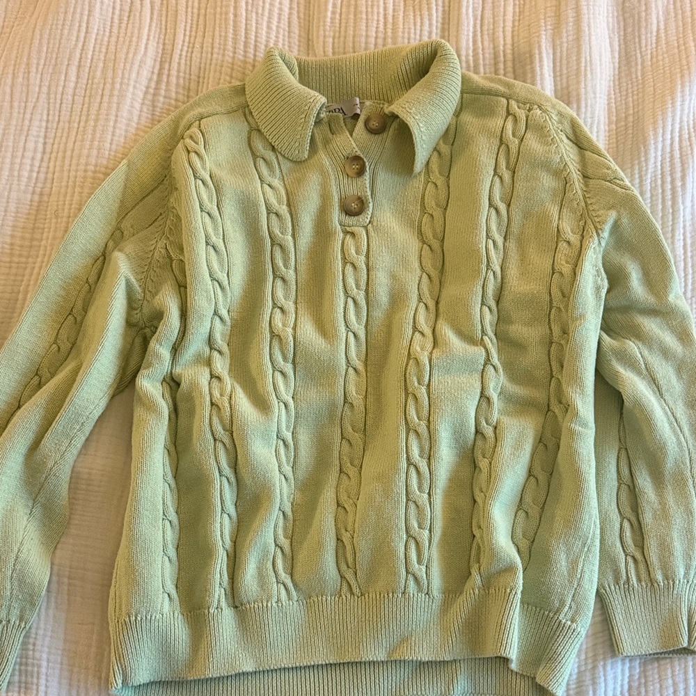 Zara Cable Knit Lime Sweater